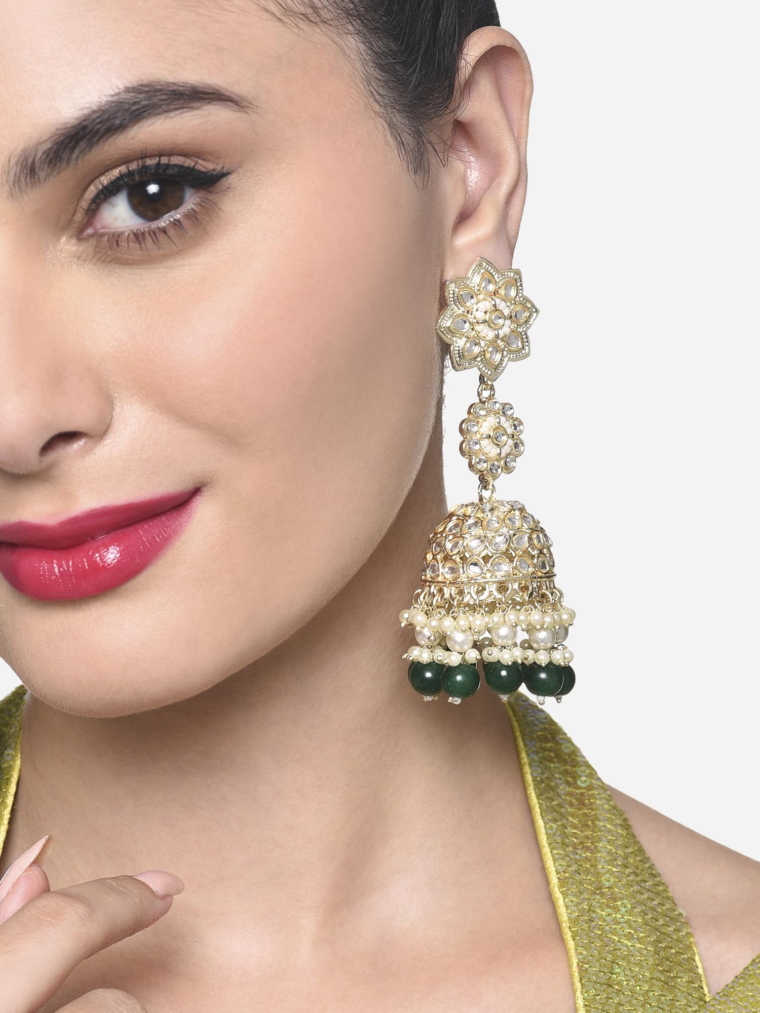 Cluster Beads & Kundan Jhumki Earring - ZPFK16208